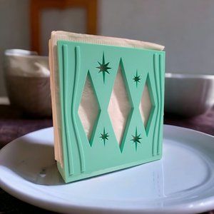 Midcentury Modern Triple Diamond Starburst Napkin Holder Kitchen Decor Mint